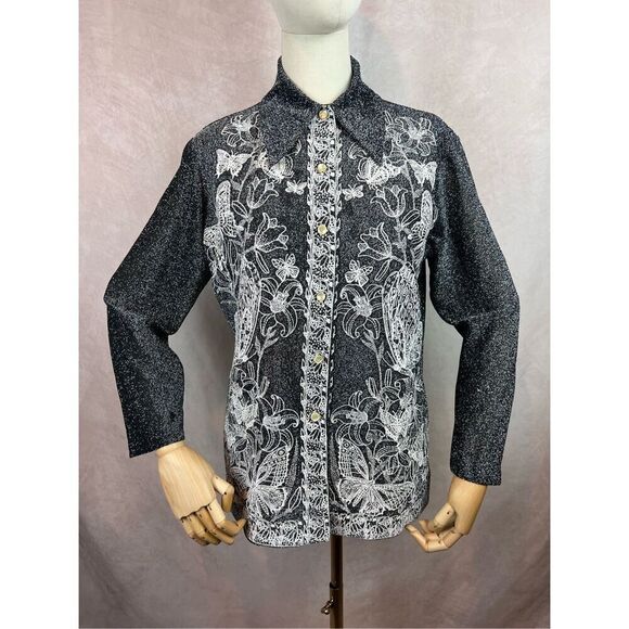 Vintage 1970s Dagger Top Butterly Sparkle Mod MCM Disco Size Medium Lurex - Picture 1 of 10